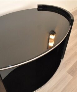 black, high gloss, couch, art deco, great foot, living room, table, lacquer, luxury, veneer, chrome lines,