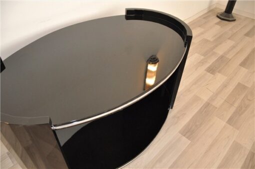 black, high gloss, couch, art deco, great foot, living room, table, lacquer, luxury, veneer, chrome lines,