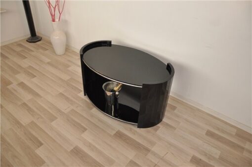 black, high gloss, couch, art deco, great foot, living room, table, lacquer, luxury, veneer, chrome lines,