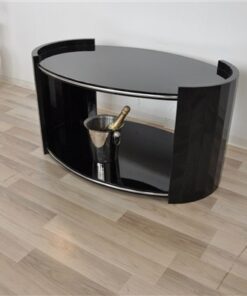 black, high gloss, couch, art deco, great foot, living room, table, lacquer, luxury, veneer, chrome lines,