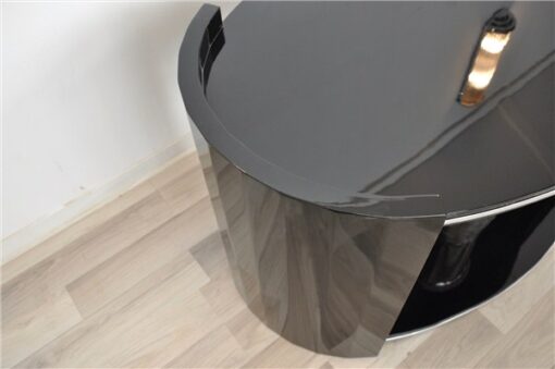 black, high gloss, couch, art deco, great foot, living room, table, lacquer, luxury, veneer, chrome lines,