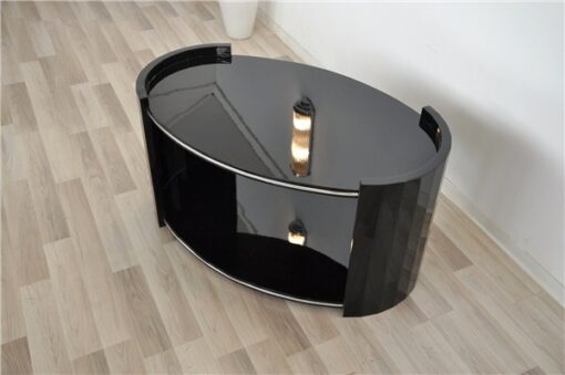 black, high gloss, couch, art deco, great foot, living room, table, lacquer, luxury, veneer, chrome lines,