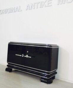 black, high gloss, commode, art deco, great foot, living room, chrome handles, lacquer, luxury, veneer, chrome lines, piano lacquer