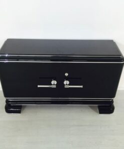 black, high gloss, commode, art deco, great foot, living room, chrome handles, lacquer, luxury, veneer, chrome lines, piano lacquer