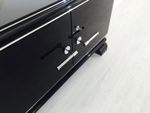 black, high gloss, commode, art deco, great foot, living room, chrome handles, lacquer, luxury, veneer, chrome lines, piano lacquer