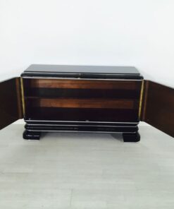 black, high gloss, commode, art deco, great foot, living room, chrome handles, lacquer, luxury, veneer, chrome lines, piano lacquer