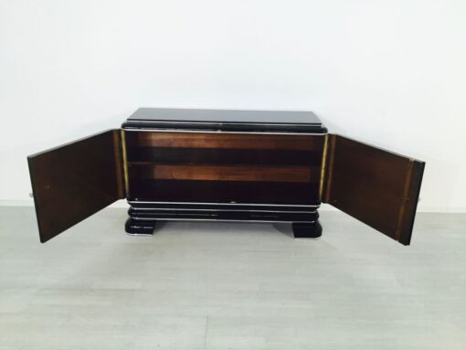 black, high gloss, commode, art deco, great foot, living room, chrome handles, lacquer, luxury, veneer, chrome lines, piano lacquer