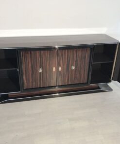 brown, high gloss, sideboard, art deco, great foot, living room, chrome handles, lacquer, luxury, veneer, chrome lines, piano lacquer