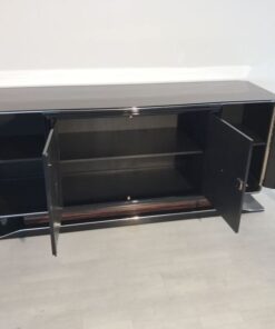 brown, high gloss, sideboard, art deco, great foot, living room, chrome handles, lacquer, luxury, veneer, chrome lines, piano lacquer