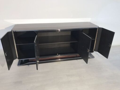 brown, high gloss, sideboard, art deco, great foot, living room, chrome handles, lacquer, luxury, veneer, chrome lines, piano lacquer