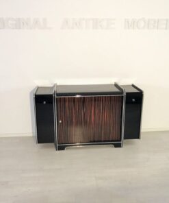 black, high gloss, bar cabinet, art deco, great foot, living room, chrome handles, lacquer, luxury, veneer, chrome lines, piano lacquer