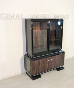 black, high-gloss, vitrine, art deco, great foot, living room, chrome handles, lacquer, luxury, veneer, chrome lines, piano lacquer