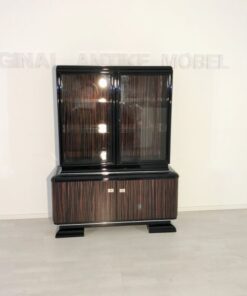 black, high-gloss, vitrine, art deco, great foot, living room, chrome handles, lacquer, luxury, veneer, chrome lines, piano lacquer