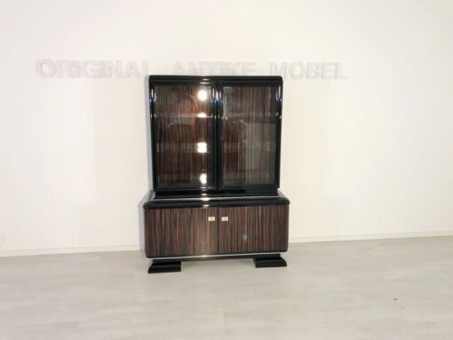 black, high-gloss, vitrine, art deco, great foot, living room, chrome handles, lacquer, luxury, veneer, chrome lines, piano lacquer