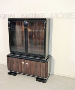 black, high-gloss, vitrine, art deco, great foot, living room, chrome handles, lacquer, luxury, veneer, chrome lines, piano lacquer