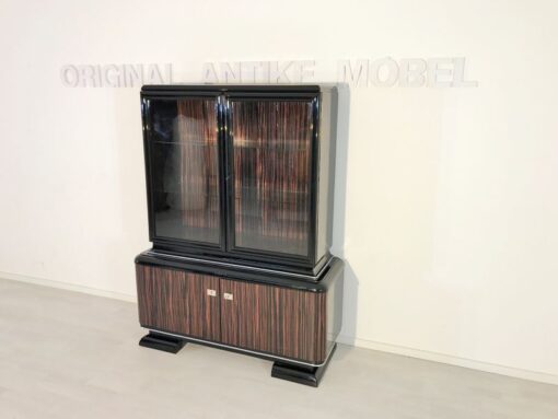 black, high-gloss, vitrine, art deco, great foot, living room, chrome handles, lacquer, luxury, veneer, chrome lines, piano lacquer