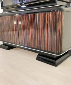 black, high-gloss, vitrine, art deco, great foot, living room, chrome handles, lacquer, luxury, veneer, chrome lines, piano lacquer