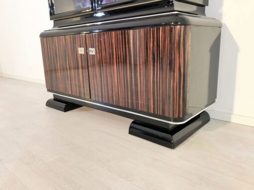 black, high-gloss, vitrine, art deco, great foot, living room, chrome handles, lacquer, luxury, veneer, chrome lines, piano lacquer