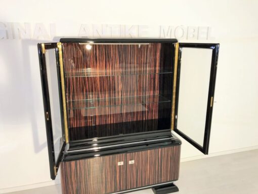 black, high-gloss, vitrine, art deco, great foot, living room, chrome handles, lacquer, luxury, veneer, chrome lines, piano lacquer