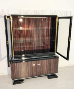 black, high-gloss, vitrine, art deco, great foot, living room, chrome handles, lacquer, luxury, veneer, chrome lines, piano lacquer