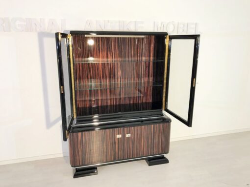 black, high-gloss, vitrine, art deco, great foot, living room, chrome handles, lacquer, luxury, veneer, chrome lines, piano lacquer