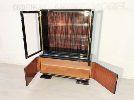 black, high-gloss, vitrine, art deco, great foot, living room, chrome handles, lacquer, luxury, veneer, chrome lines, piano lacquer