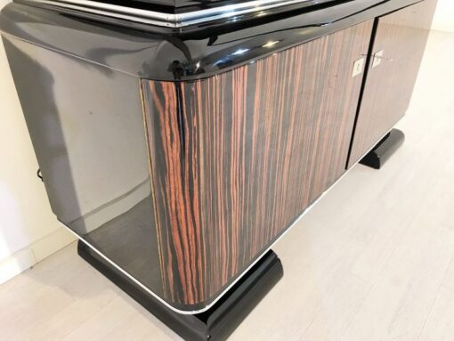 black, high-gloss, vitrine, art deco, great foot, living room, chrome handles, lacquer, luxury, veneer, chrome lines, piano lacquer