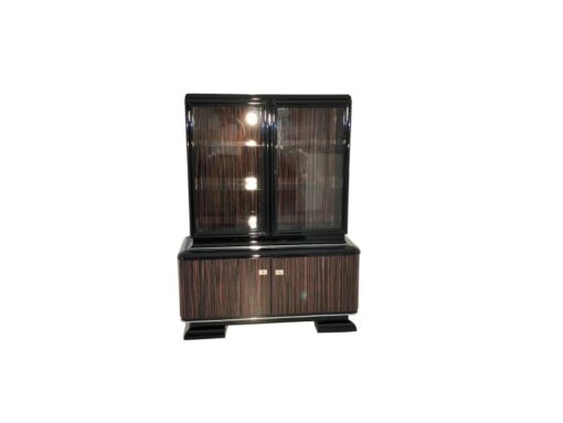 black, high-gloss, vitrine, art deco, great foot, living room, chrome handles, lacquer, luxury, veneer, chrome lines, piano lacquer