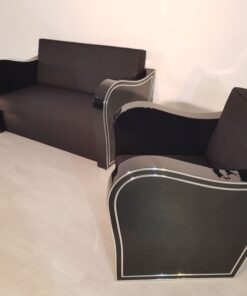 black, high-gloss, armchair, art deco, sofa, chromliner, living room, chrome handles, lacquer, luxury, veneer, chrome lines, piano lacquer