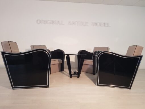 Art Deco, Armchairs, set, design, interiordesign, fabric, grey, black, living room, high end, piano lacquer, seating, antiques