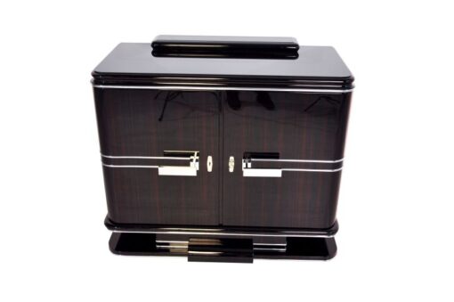 black, high gloss, commodes, art deco, great foot, living room, chrome handles, lacquer, luxury, veneer, chrome lines, piano lacquer