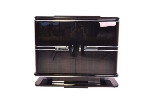 black, high gloss, commodes, art deco, great foot, living room, chrome handles, lacquer, luxury, veneer, chrome lines, piano lacquer