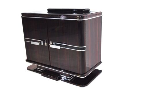 black, high gloss, commodes, art deco, great foot, living room, chrome handles, lacquer, luxury, veneer, chrome lines, piano lacquer