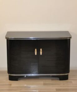 black, high gloss, commode, art deco, great foot, living room, chrome handles, lacquer, luxury, veneer, chrome lines, piano lacquer