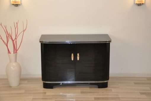 black, high gloss, commode, art deco, great foot, living room, chrome handles, lacquer, luxury, veneer, chrome lines, piano lacquer