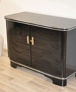 black, high gloss, commode, art deco, great foot, living room, chrome handles, lacquer, luxury, veneer, chrome lines, piano lacquer