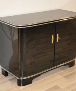 black, high gloss, commode, art deco, great foot, living room, chrome handles, lacquer, luxury, veneer, chrome lines, piano lacquer