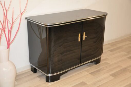 black, high gloss, commode, art deco, great foot, living room, chrome handles, lacquer, luxury, veneer, chrome lines, piano lacquer