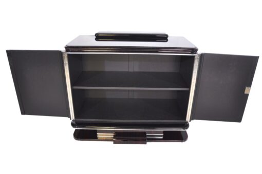 black, high gloss, commodes, art deco, great foot, living room, chrome handles, lacquer, luxury, veneer, chrome lines, piano lacquer