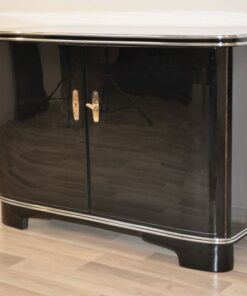 black, high gloss, commode, art deco, great foot, living room, chrome handles, lacquer, luxury, veneer, chrome lines, piano lacquer