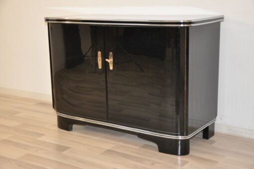 black, high gloss, commode, art deco, great foot, living room, chrome handles, lacquer, luxury, veneer, chrome lines, piano lacquer