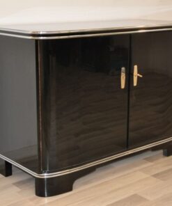 black, high gloss, commode, art deco, great foot, living room, chrome handles, lacquer, luxury, veneer, chrome lines, piano lacquer