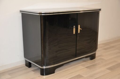 black, high gloss, commode, art deco, great foot, living room, chrome handles, lacquer, luxury, veneer, chrome lines, piano lacquer