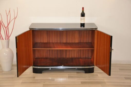 black, high gloss, commode, art deco, great foot, living room, chrome handles, lacquer, luxury, veneer, chrome lines, piano lacquer