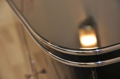 black, high gloss, commode, art deco, great foot, living room, chrome handles, lacquer, luxury, veneer, chrome lines, piano lacquer