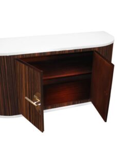 white, high gloss, sideboard, art deco, great foot, living room, chrome handles, lacquer, luxury, veneer, chrome lines, makassar, high gloss