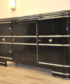 black, high gloss, sideboard, buffet, art deco, great foot, living room, chrome handles, lacquer, luxury, veneer, chrome lines, piano lacquer