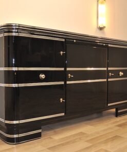 black, high gloss, sideboard, buffet, art deco, great foot, living room, chrome handles, lacquer, luxury, veneer, chrome lines, piano lacquer