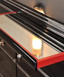 black, high gloss, sideboard, buffet, art deco, great foot, living room, chrome handles, lacquer, luxury, veneer, chrome lines, piano lacquer