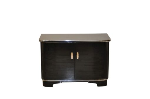 black, high gloss, commode, art deco, great foot, living room, chrome handles, lacquer, luxury, veneer, chrome lines, piano lacquer